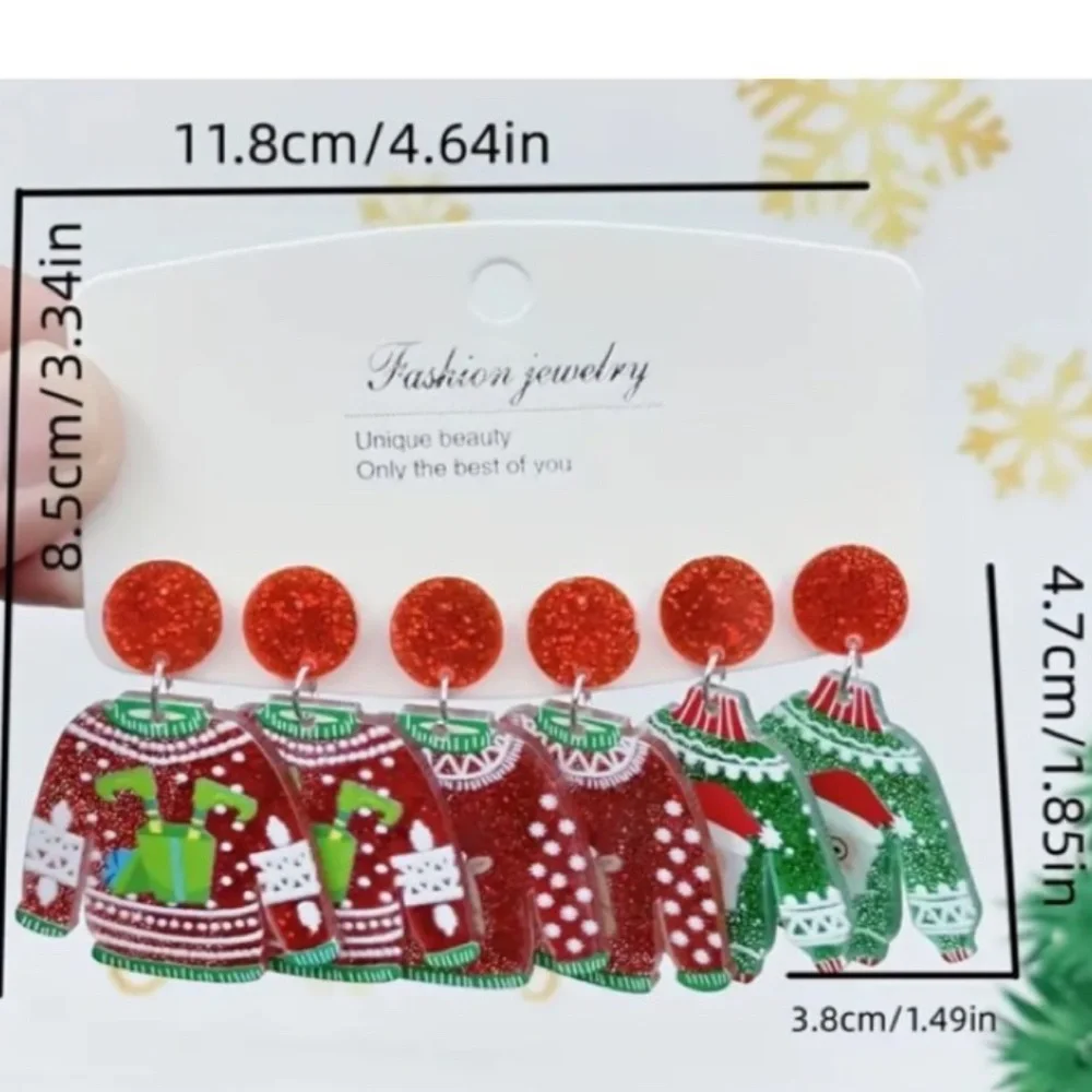 NWT! 3 PAIRS of Christmas Ugly Holiday Sweater Pierced Dangle Earrings in Green!